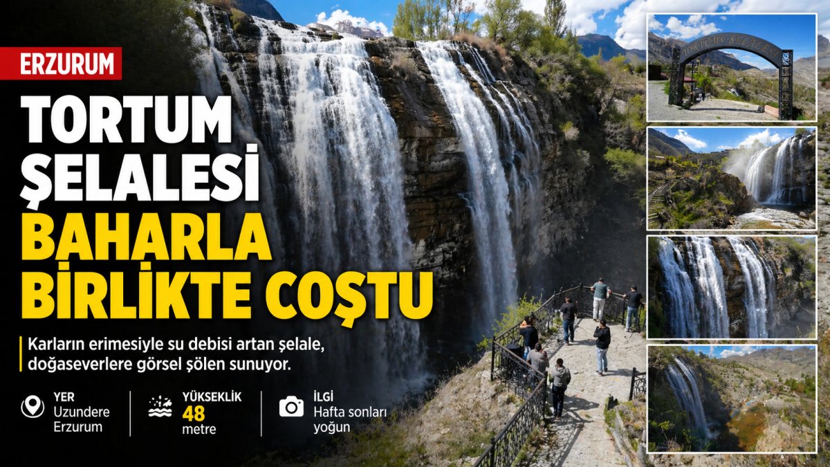 Erzurum'da Tortum Şelalesi baharla coştu, kar sularıyla debisi arttı