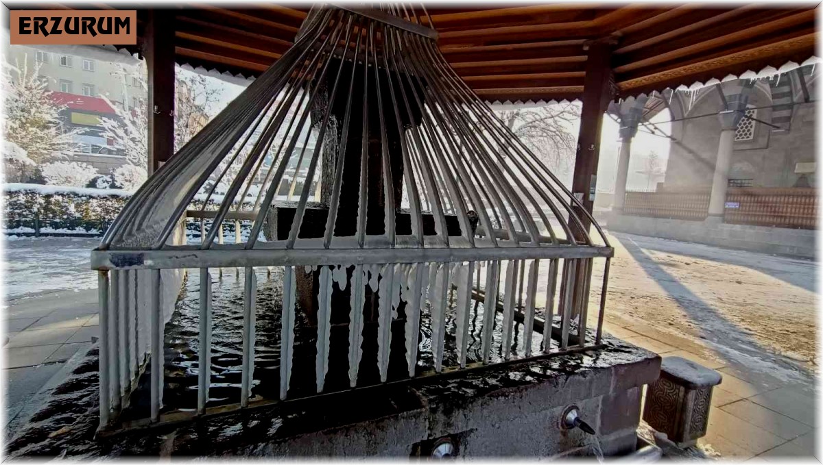 Erzurum eksi 17 dereceyi gördü, şadırvanlar, ağaçlar ve duraklar buz tuttu