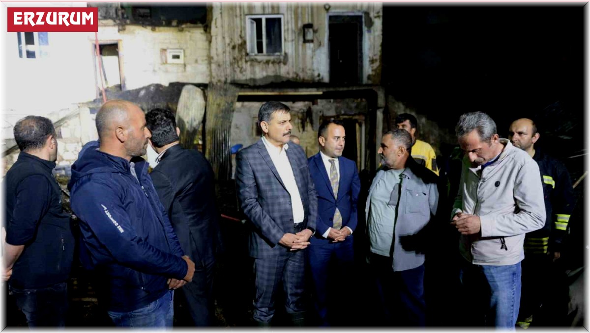 Erzurum Valisi Mustafa Çiftçi, 8 evin kül olduğu köyde incelemelerde bulundu