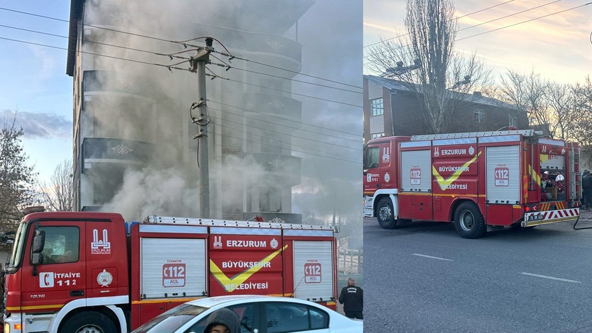 Erzurum’da apartman yangını söndürüldü, 2 kişi dumandan etkilendi