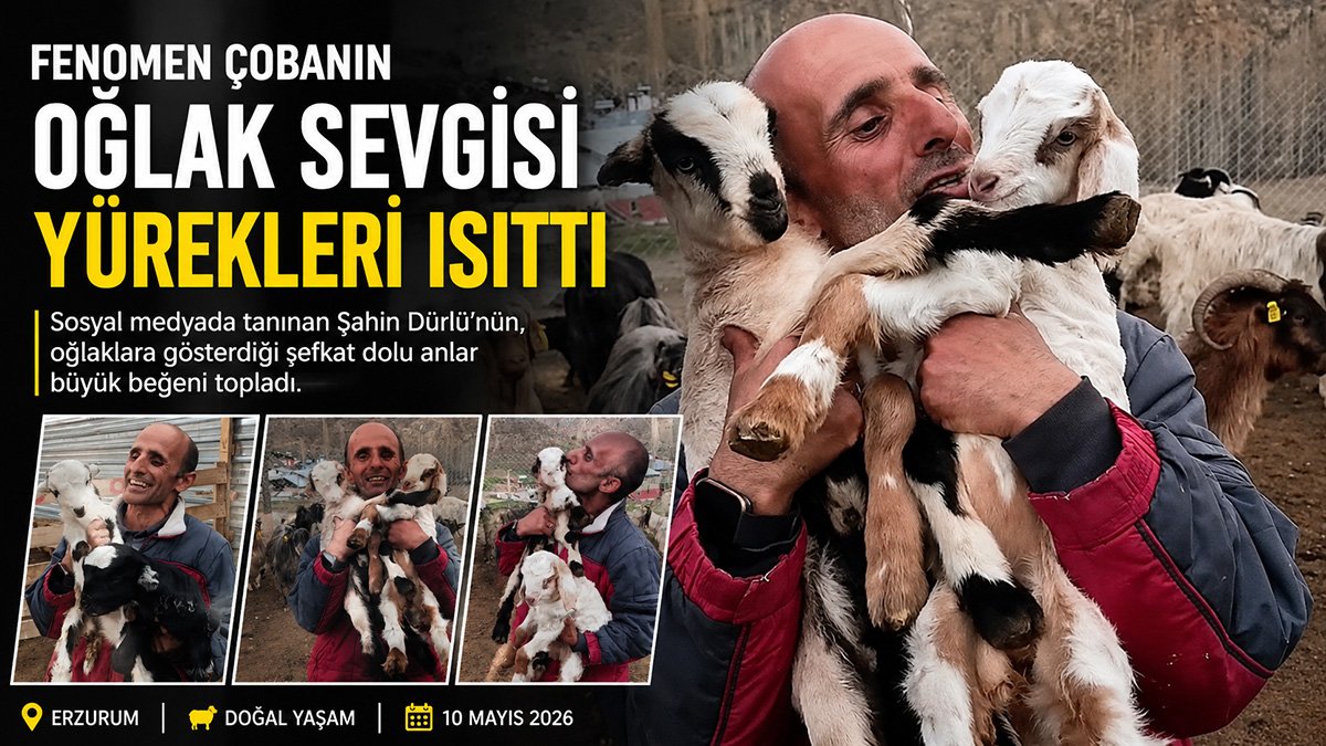 Erzurumlu fenomen çoban Şahin Dürlü, yeni doğan oğlakları bebek gibi sevdi