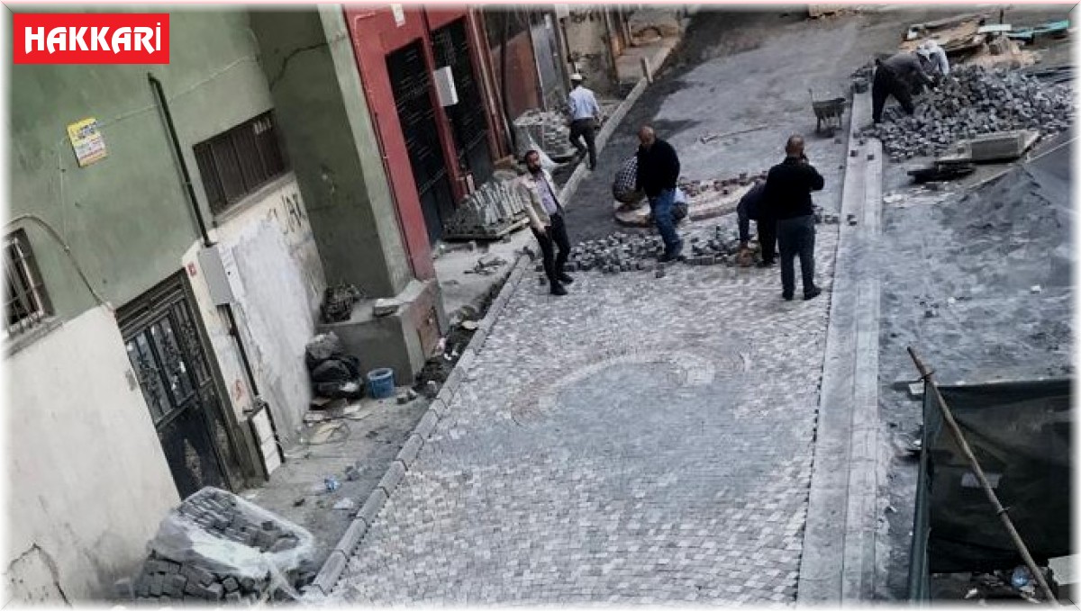 Hakkari'de begonit taşlı yol yapım çalışması