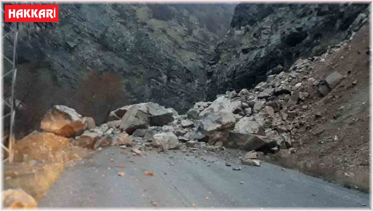 Hakkari'de dağdan kopan kayalar köy yolunu kapattı