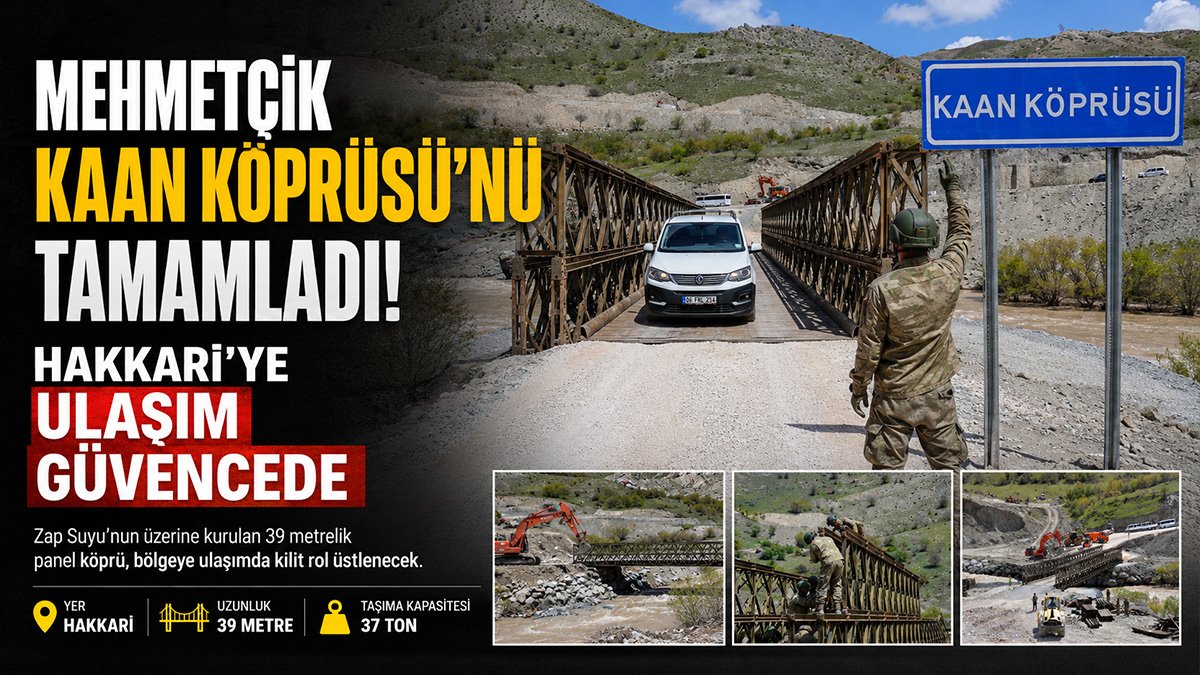 Hakkari'de heyelan sonrası ulaşım için Mehmetçik Zap Suyu'na 39 metrelik köprü kurdu