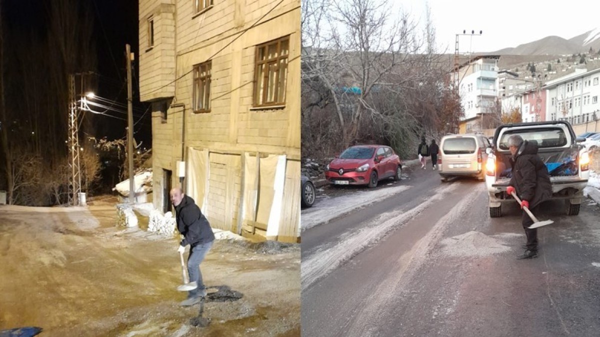 Hakkari'de yollar buz pistine döndü