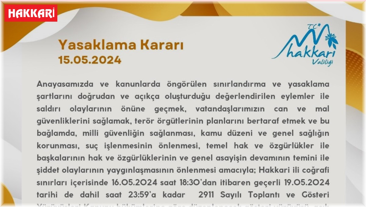 Hakkari Valiliğinden yasaklama kararı