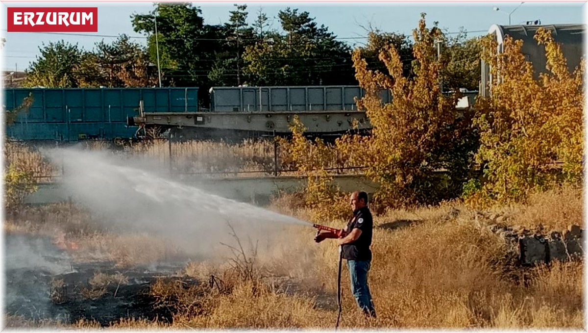 Horasan'da boş arazide çıkan yangın büyümeden söndürüldü