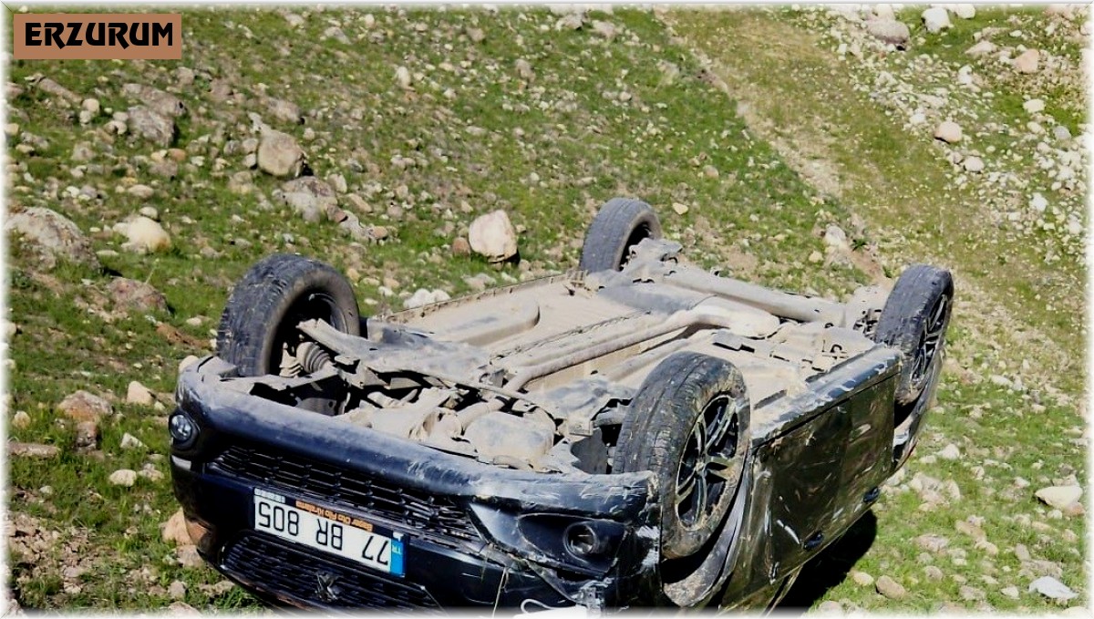 Horasan'da otomobil uçuruma yuvarlandı, 6 yaralı