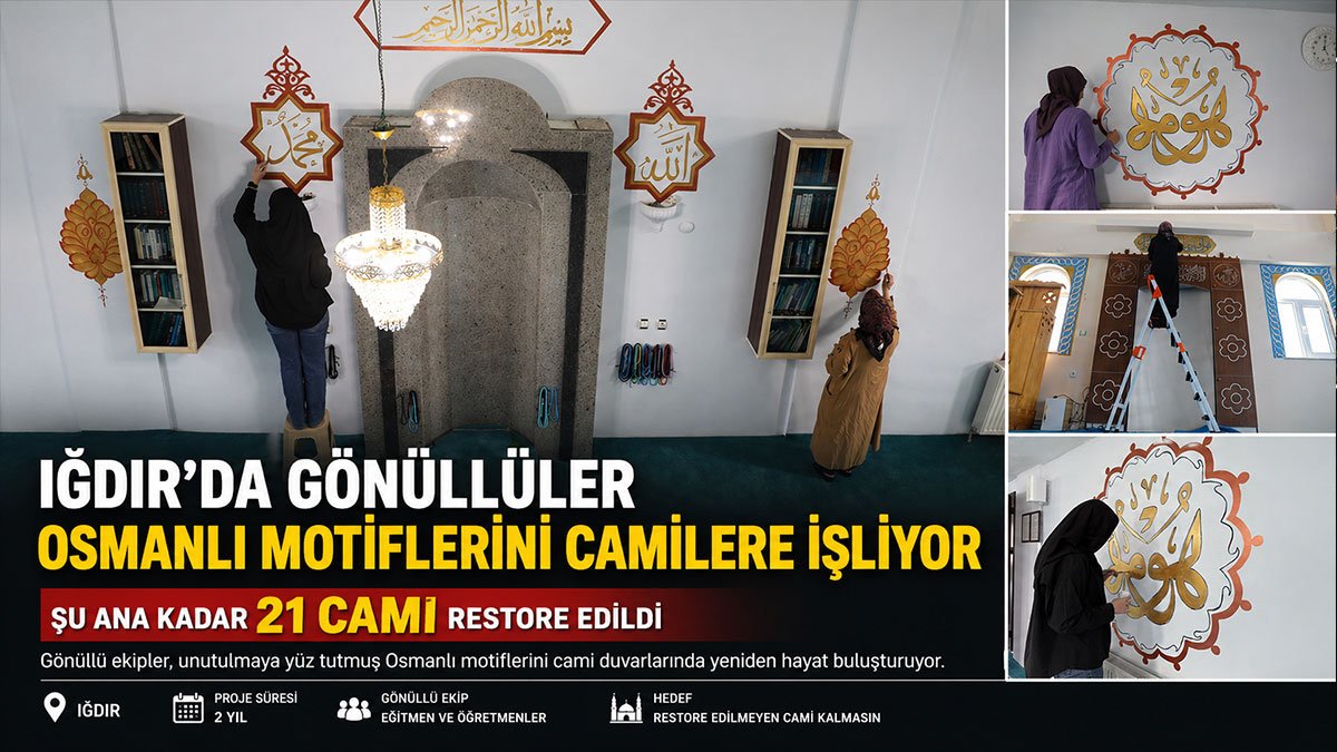 Iğdır'da gönüllüler 21. camide Osmanlı motiflerini yeniden yaşatıyor