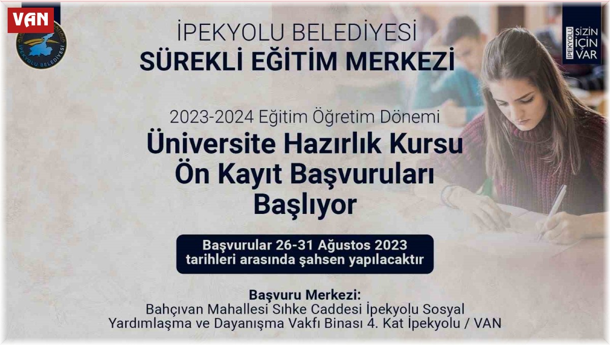 İpekyolu Belediyesi sürekli eğitim merkezi 2023-2024 eğitim öğretim dönemi kursunun ön kayıt başvuruları başlıyor