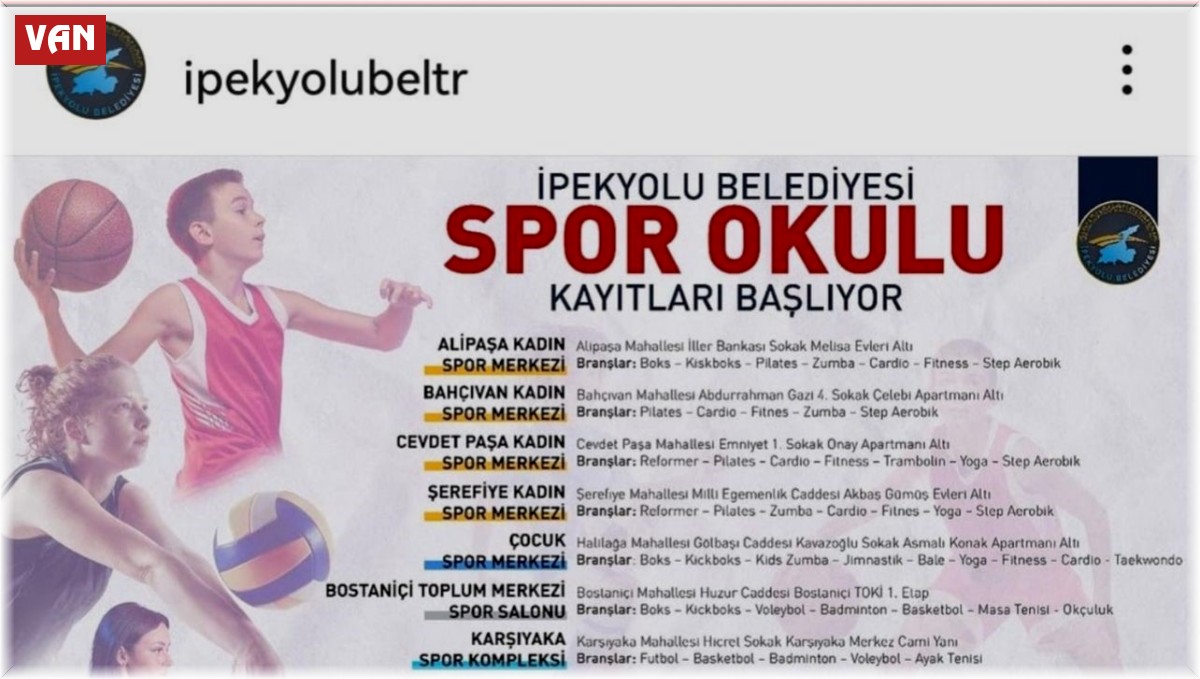 İpekyolu Belediyesinin yeni dönem spor okulu kayıtları başlıyor