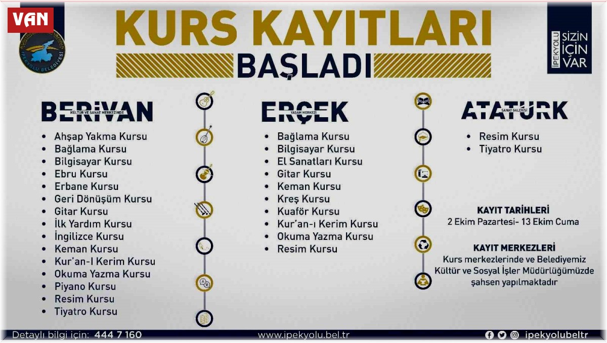 İpekyolu ilçesinde mesleki ve sanat kurslarının kayıtları başlıyor