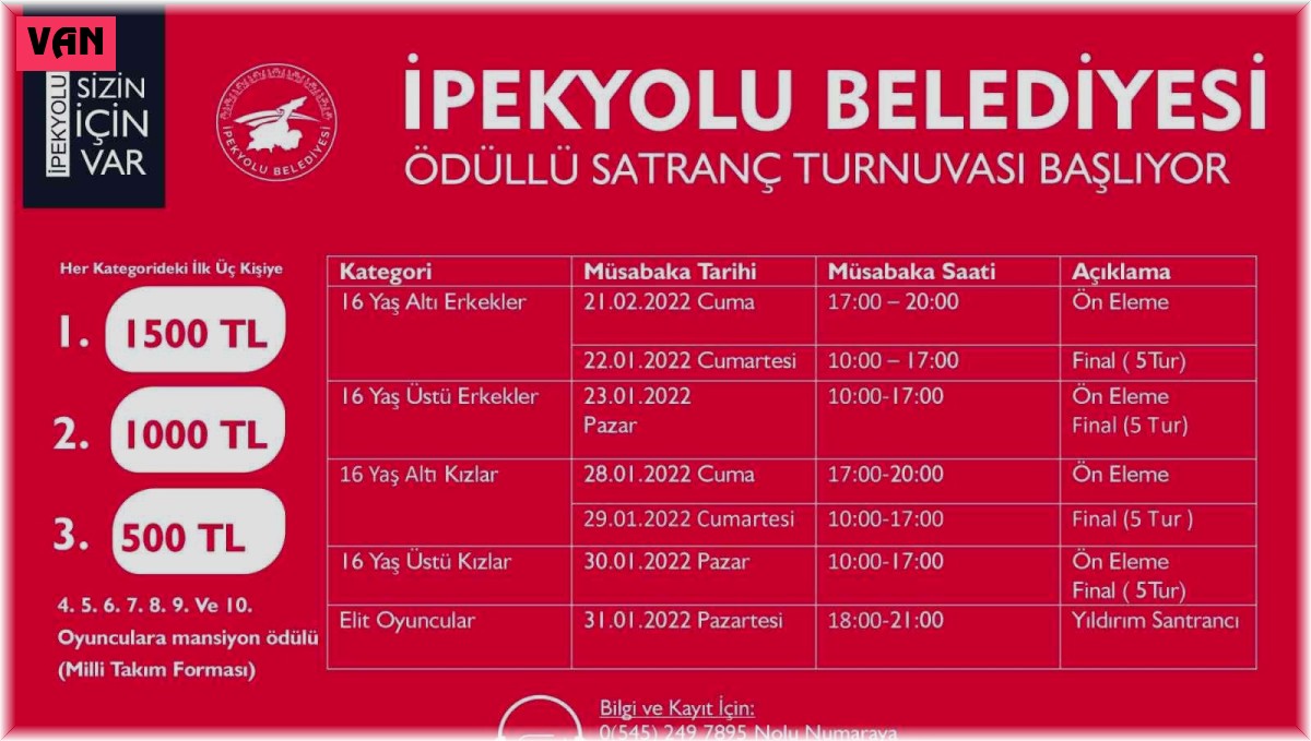 İpekyolu'nda ödüllü satranç turnuvası başlıyor