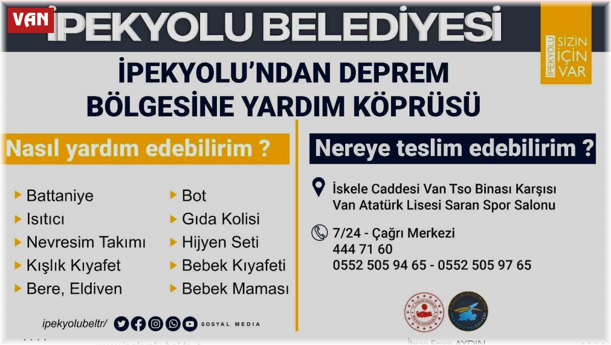 İpekyolu'ndan deprem bölgesine yardım köprüsü