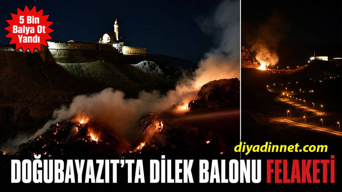 İshak Paşa Sarayı Yakınında Büyük Yangın: 5 Bin Balya Ot Dilek Balonuyla Kül Oldu