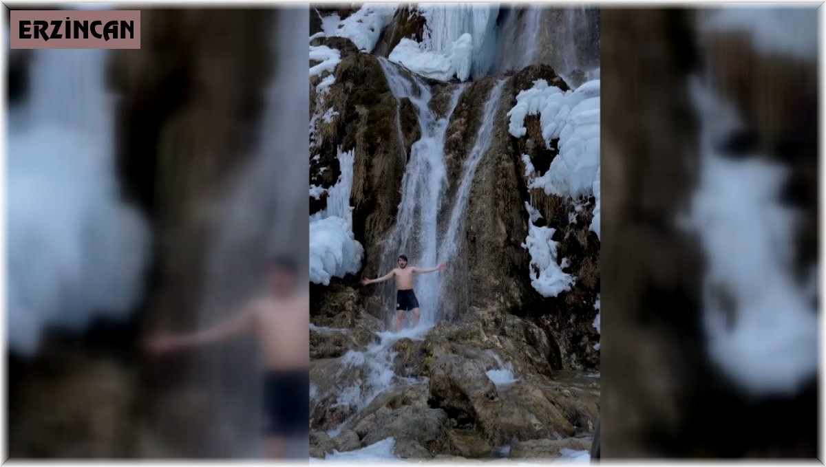 İskandinavlara özendi, buz gibi akan şelalenin altına girdi
