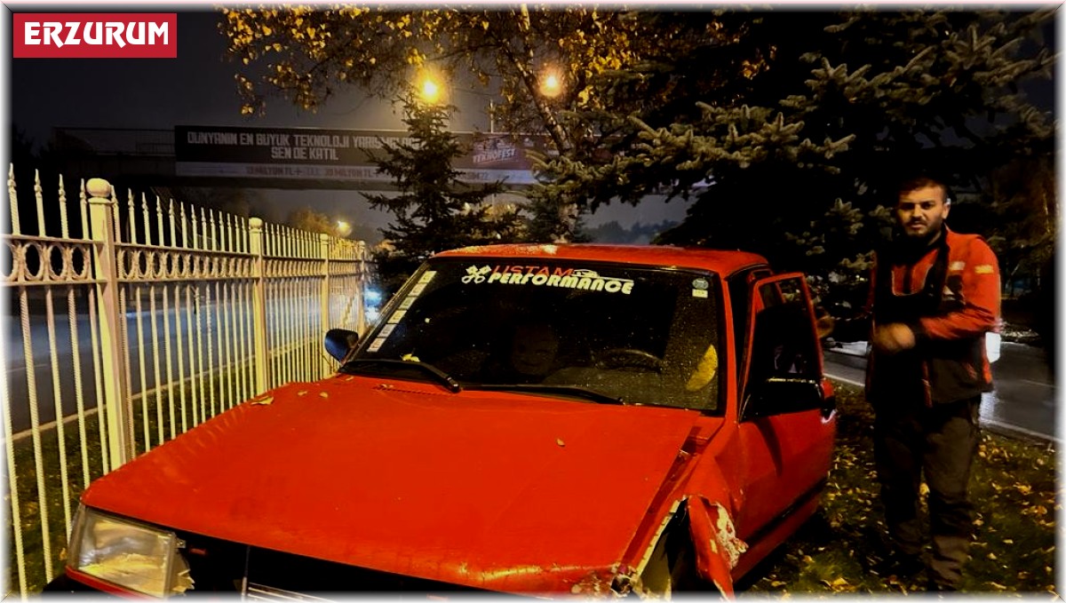 Islak zeminde kayarak refüje çıktı