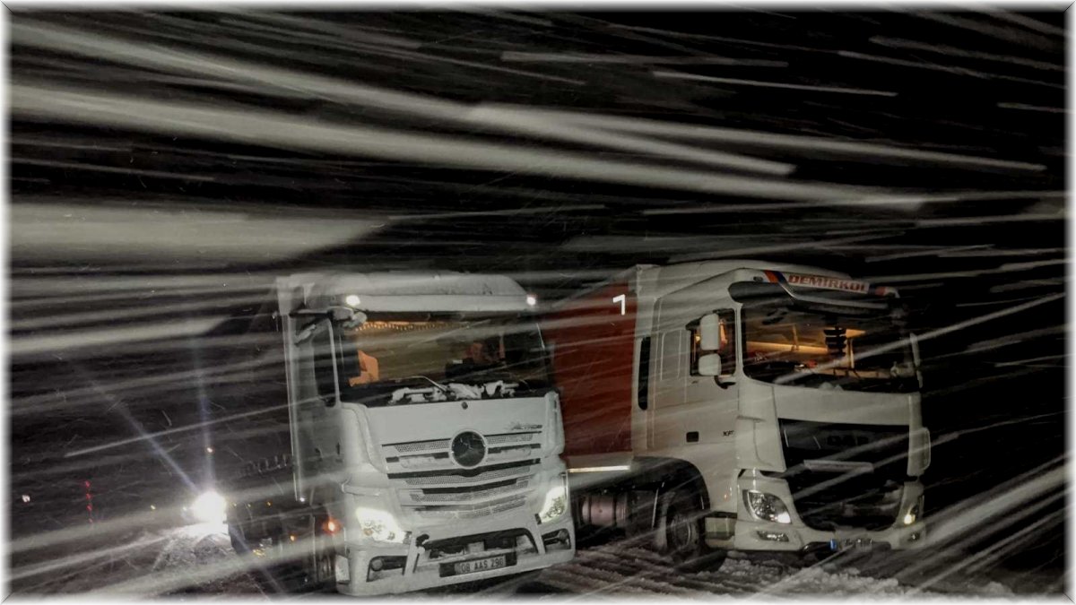 Kar ve tipi nedeniyle yol kapandı, tırlar yolda mahsur kaldı