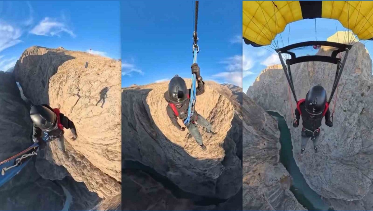 Karanlık Kanyon'da base jump atlayışı nefes kesti