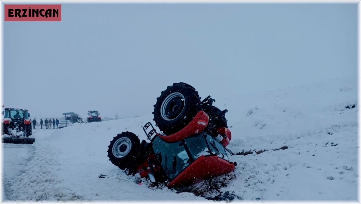 Karlı yolda traktör devrildi: 1 ölü, 2 yaralı
