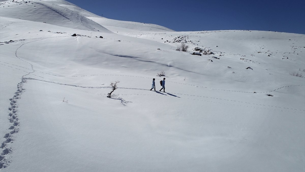 Karlı yolları aşarak yaşlılara Kovid-19 aşısı yapıyorlar