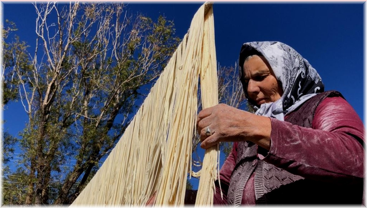 Kars'ta kadınlar 'imece' usulü erişte kesiyor