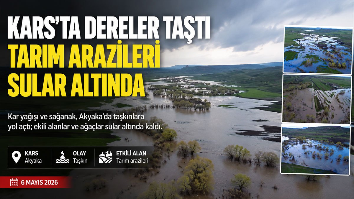 Kars'ta Karahan Çayı taştı, tarım arazileri sular altında kaldı