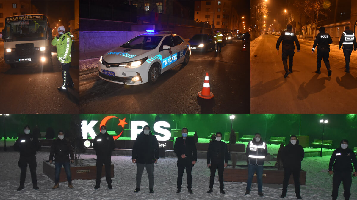 Kars'ta polis ekipleri eksi 17 derecede Kovid-19 denetimi yaptı