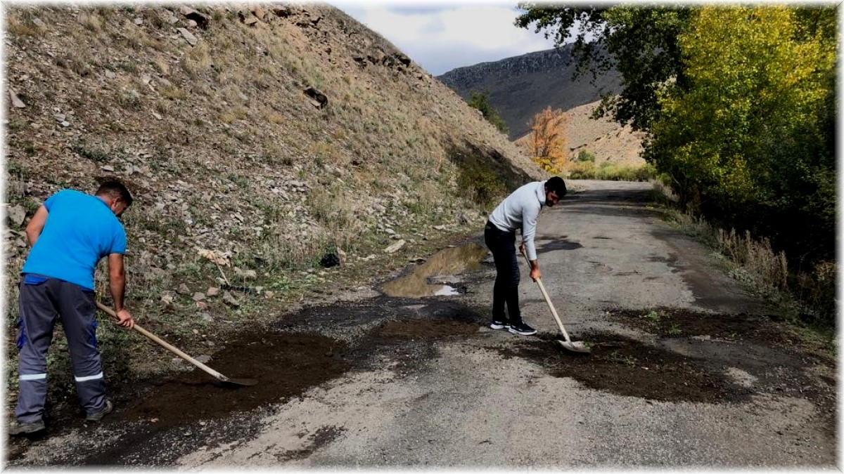 Kars'ta santral çalışanları bozuk yolu yapıyor