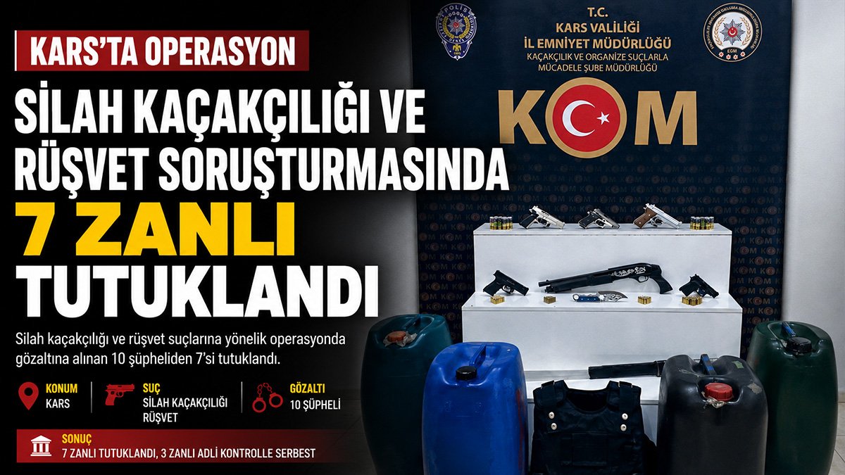 Kars'ta silah kaçakçılığı ve rüşvet operasyonunda 1'i polis 7 zanlı tutuklandı