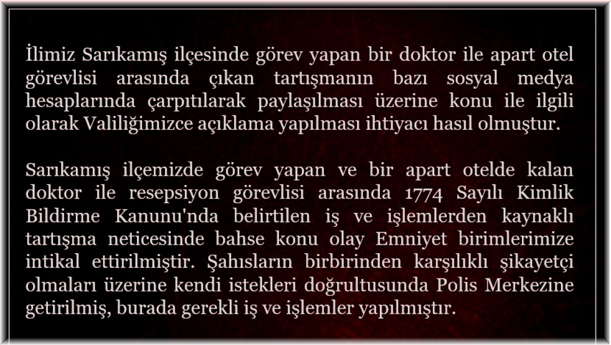 Kars Valiliğinden Sarıkamış'taki apartta yaşanan "kimlik göstermeme" olayına ilişkin açıklama