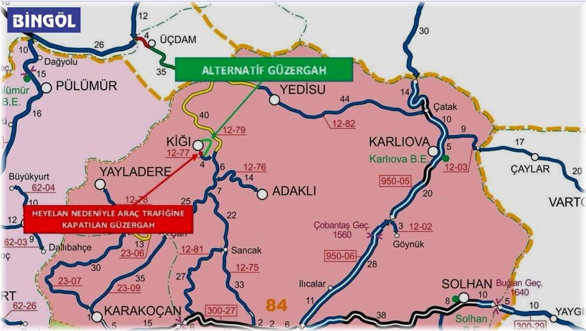 Kiğı yolu heyelan nedeni ile trafiğe kapandı