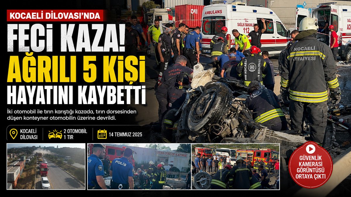 Kocaeli Dilovası'nda tırdan düşen konteyner otomobile devrildi: Kazada Ağrılı 5 kişi hayatını kaybetti