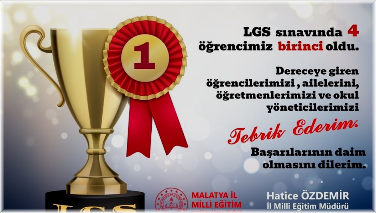 LGS'de Malatya'dan 4 öğrenci birinci