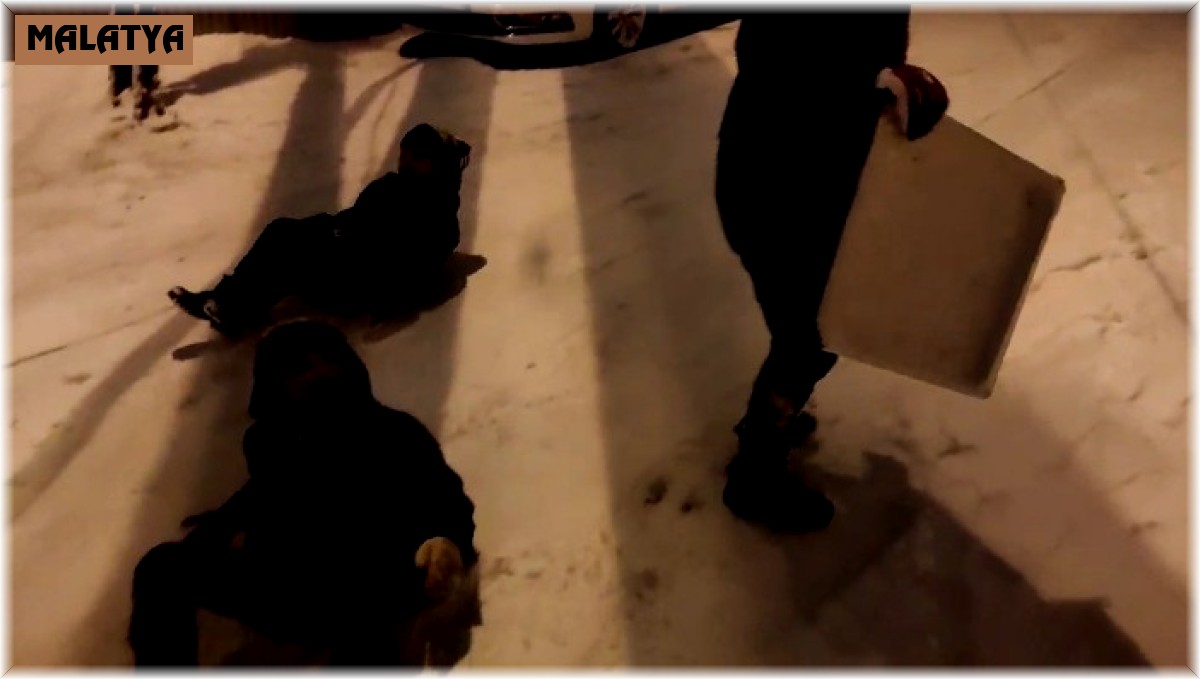 Malatya'da çocukların tepsiyle kar keyfi