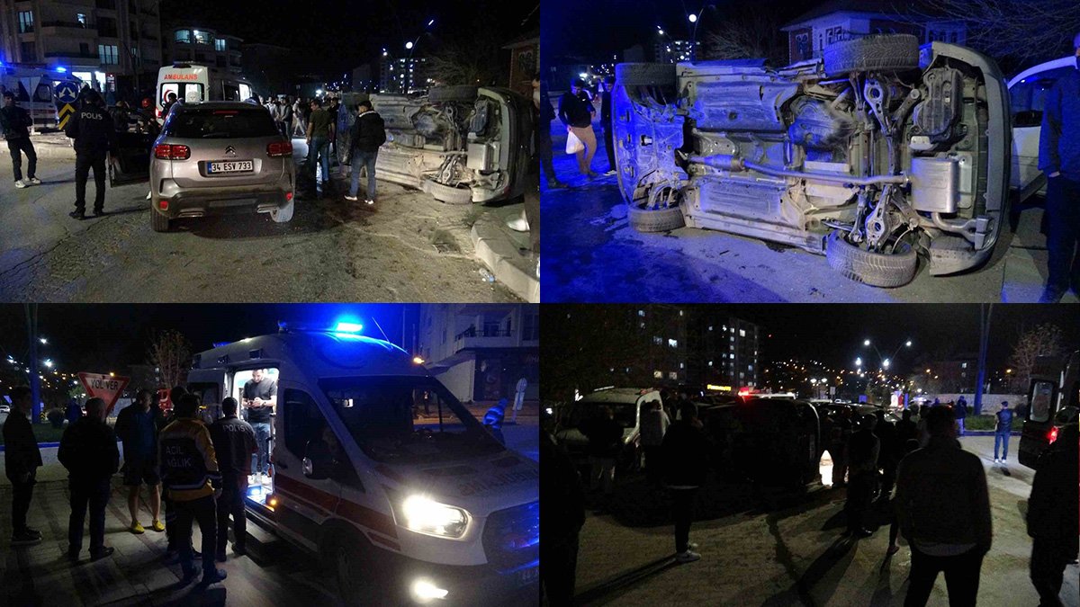 Malatya'da kavşakta iki otomobil çarpıştı, bir araç devrildi: 4 yaralı