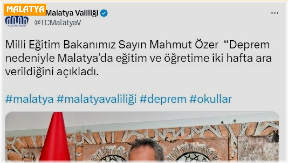 Malatya'da okullarda eğitime iki hafta ara verildi