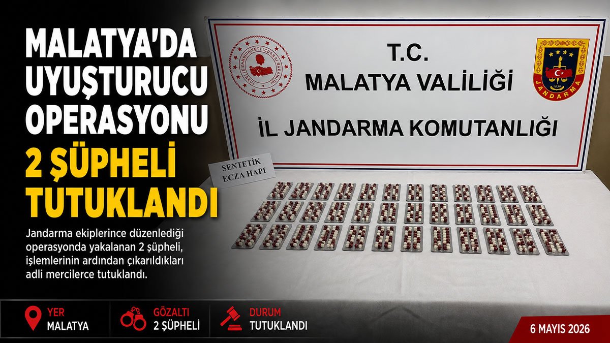 Malatya'da uyuşturucu operasyonu: 550 sentetik ecza hapı ele geçirildi, 2 şüpheli tutuklandı