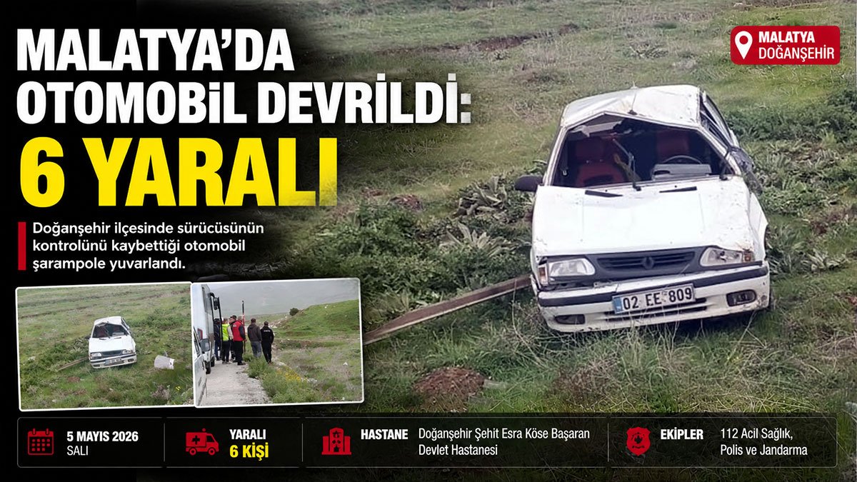 Malatya'nın Doğanşehir ilçesinde otomobil devrildi: 6 kişi yaralandı