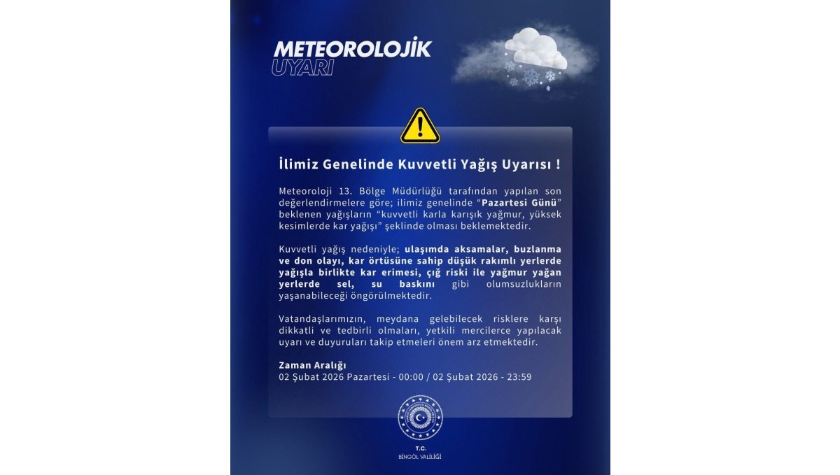 Meteorolojiden Bingöl için kuvvetli yağış uyarısı