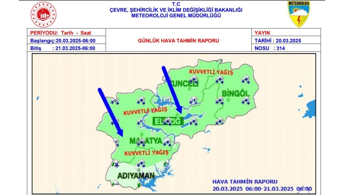Meteorolojiden Elazığ için kuvvetli yağış ve rüzgar uyarısı