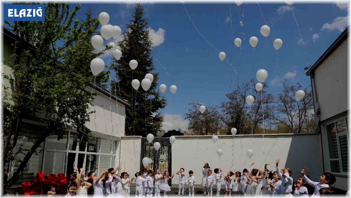 Minik öğrenciler depremde hayatını kaybedenler için gökyüzüne balon bıraktı