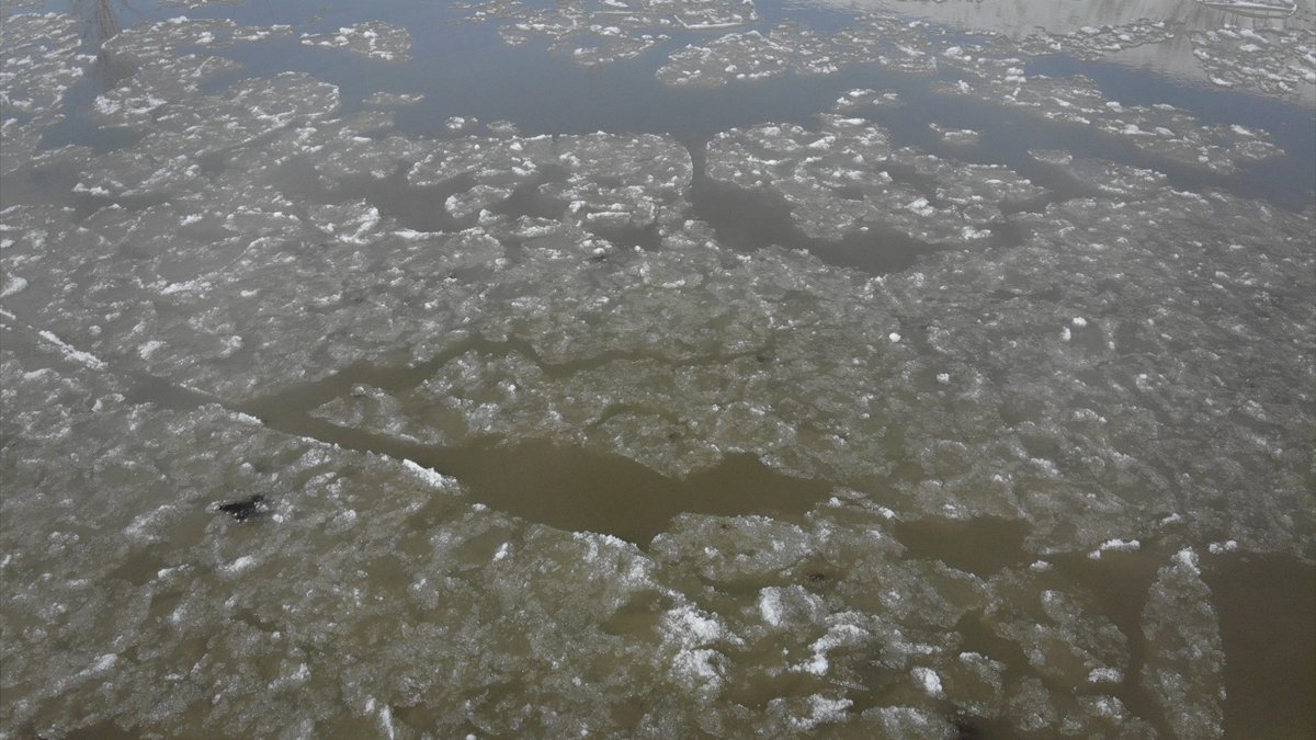 Murat Nehri'nin yüzeyinde akan buzlar görsel şölen sundu