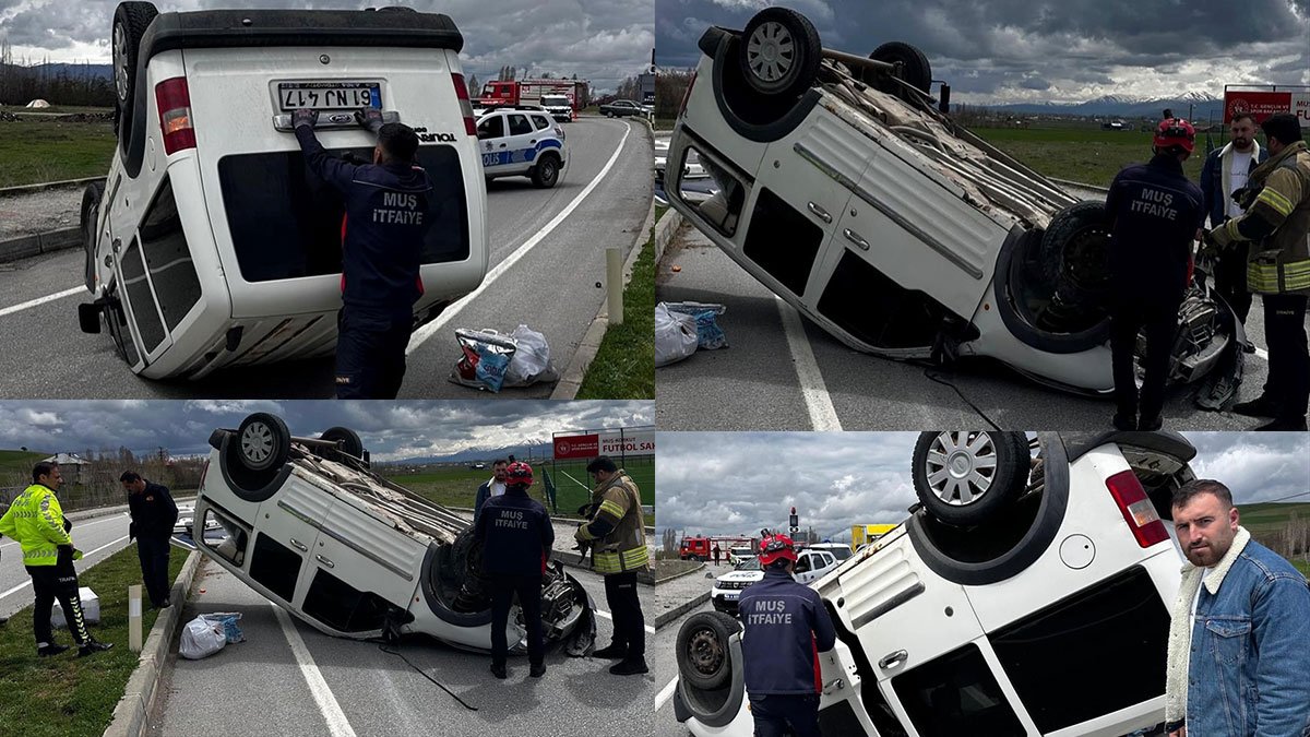 Muş'ta kavşakta takla atan hafif ticari aracın sürücüsü hastaneye kaldırıldı
