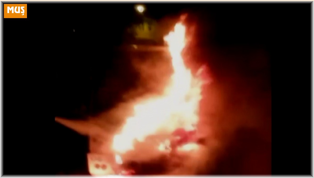 Muş'ta park halindeyken aniden hareket eden yolcu minibüsü alev topuna döndü