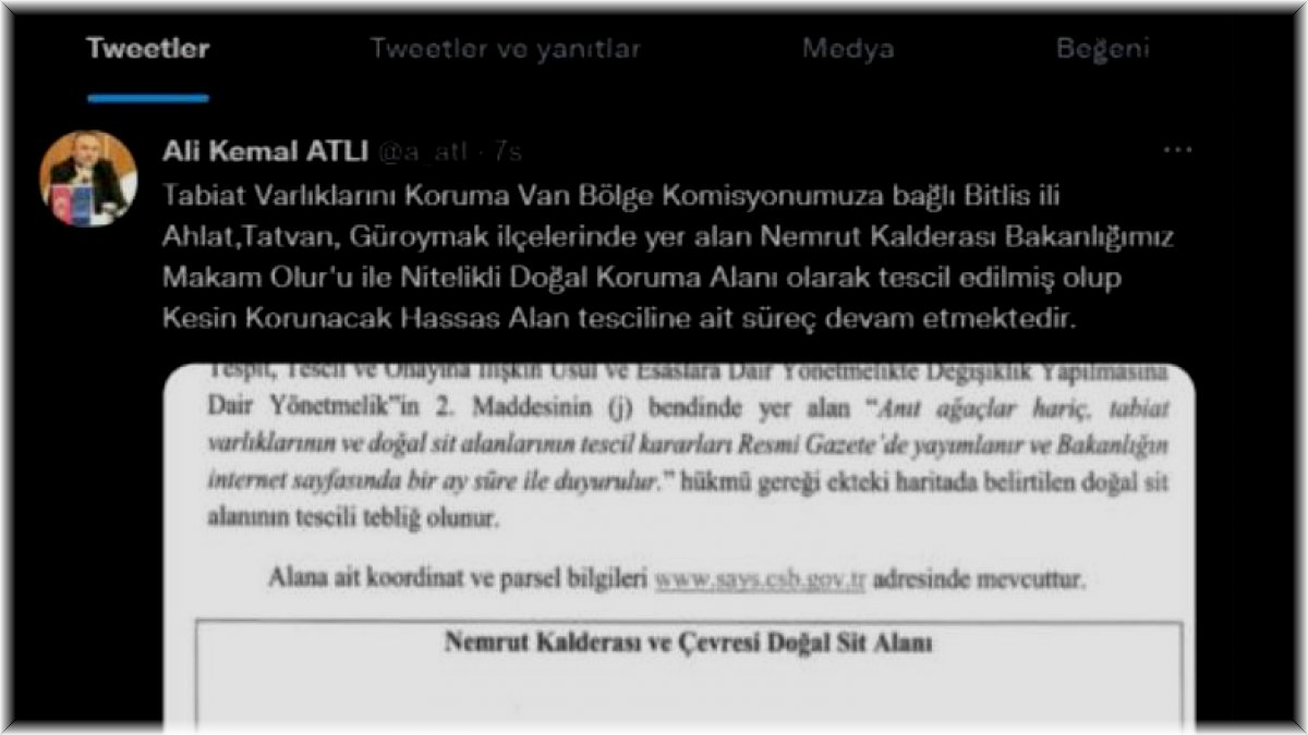 Nemrut Kalderası Nitelikli Doğal Koruma Alanı olarak tescillendi