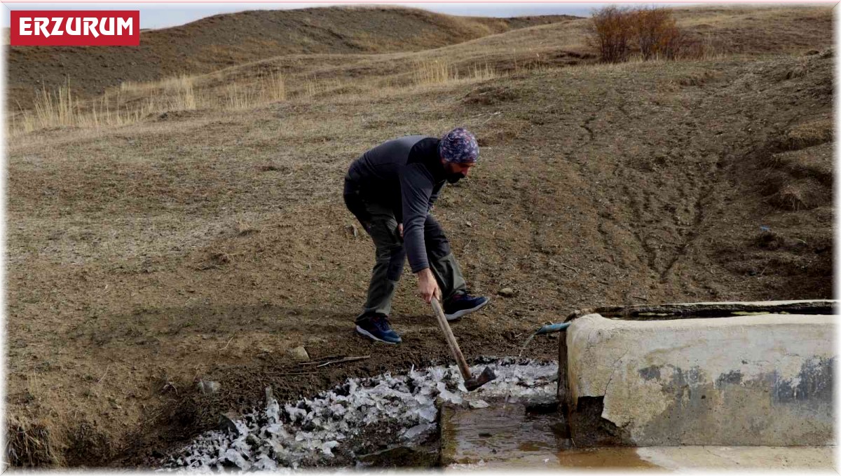 Oltu'nun yüksek kesimlerinde sular donmaya başladı