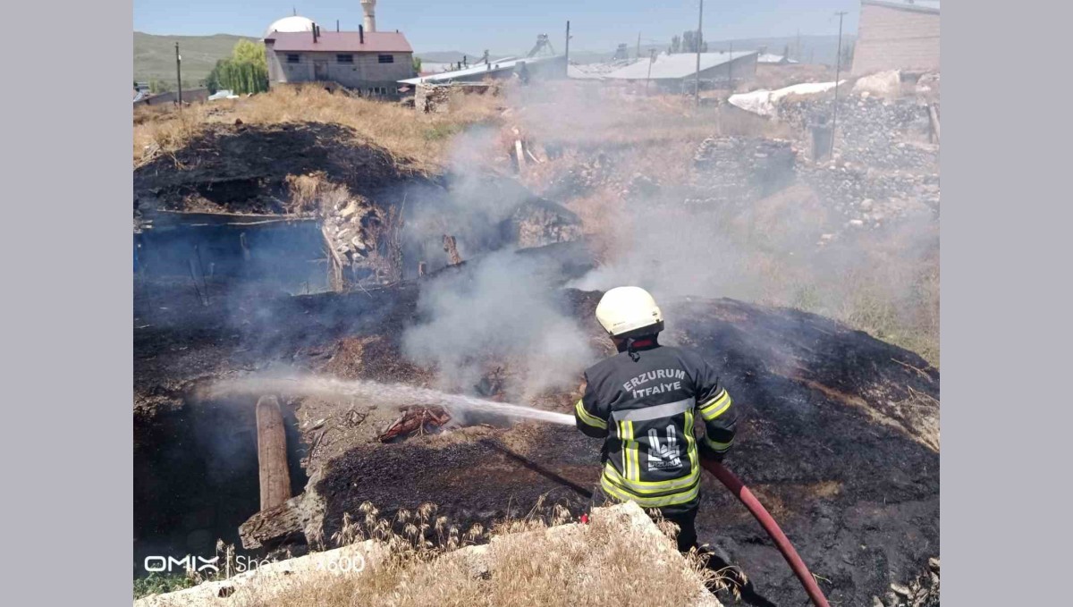 Pasinler'de ahır yangını