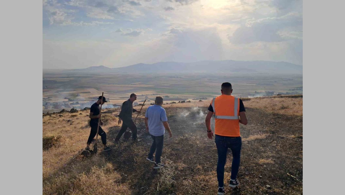 Patnos'ta Dağlık Alanda Çıkan Ot Yangını Tarlalara Ulaşmadan Söndürüldü