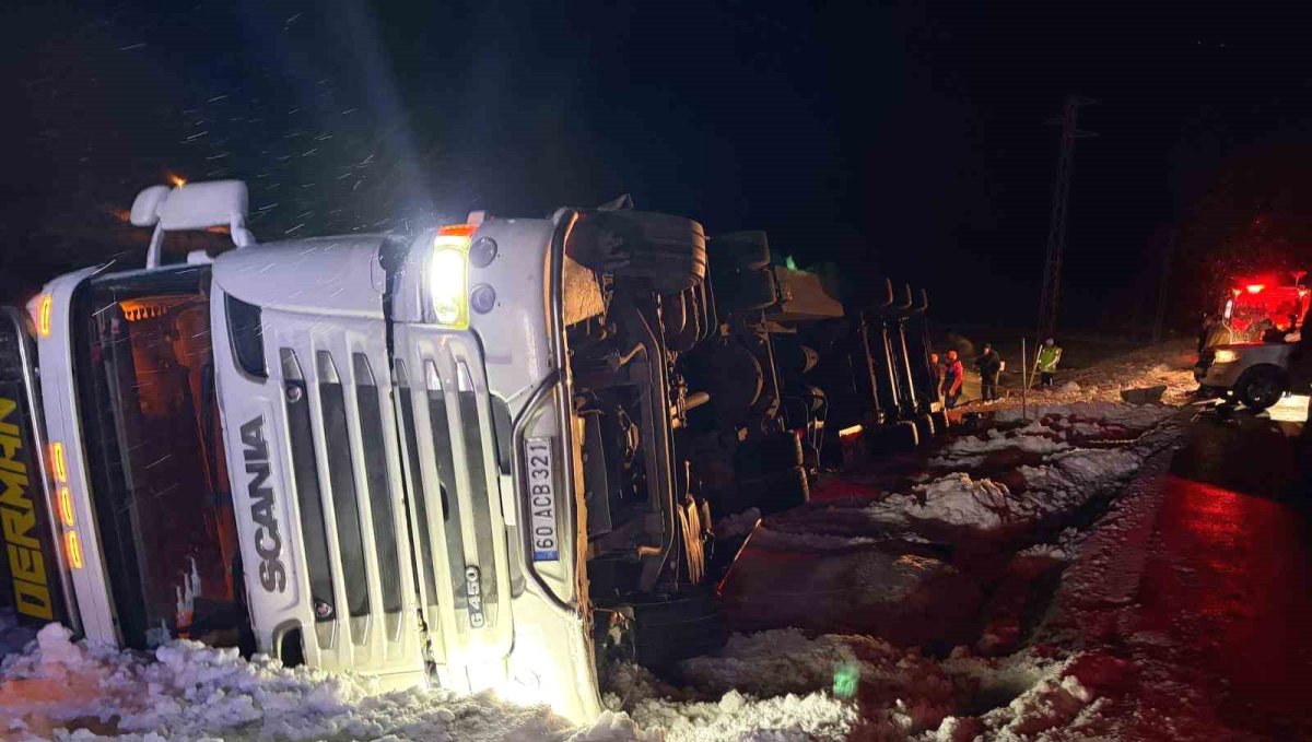 Refahiye'de hayvan yüklü tır kazası: 45 büyükbaş kurtarıldı